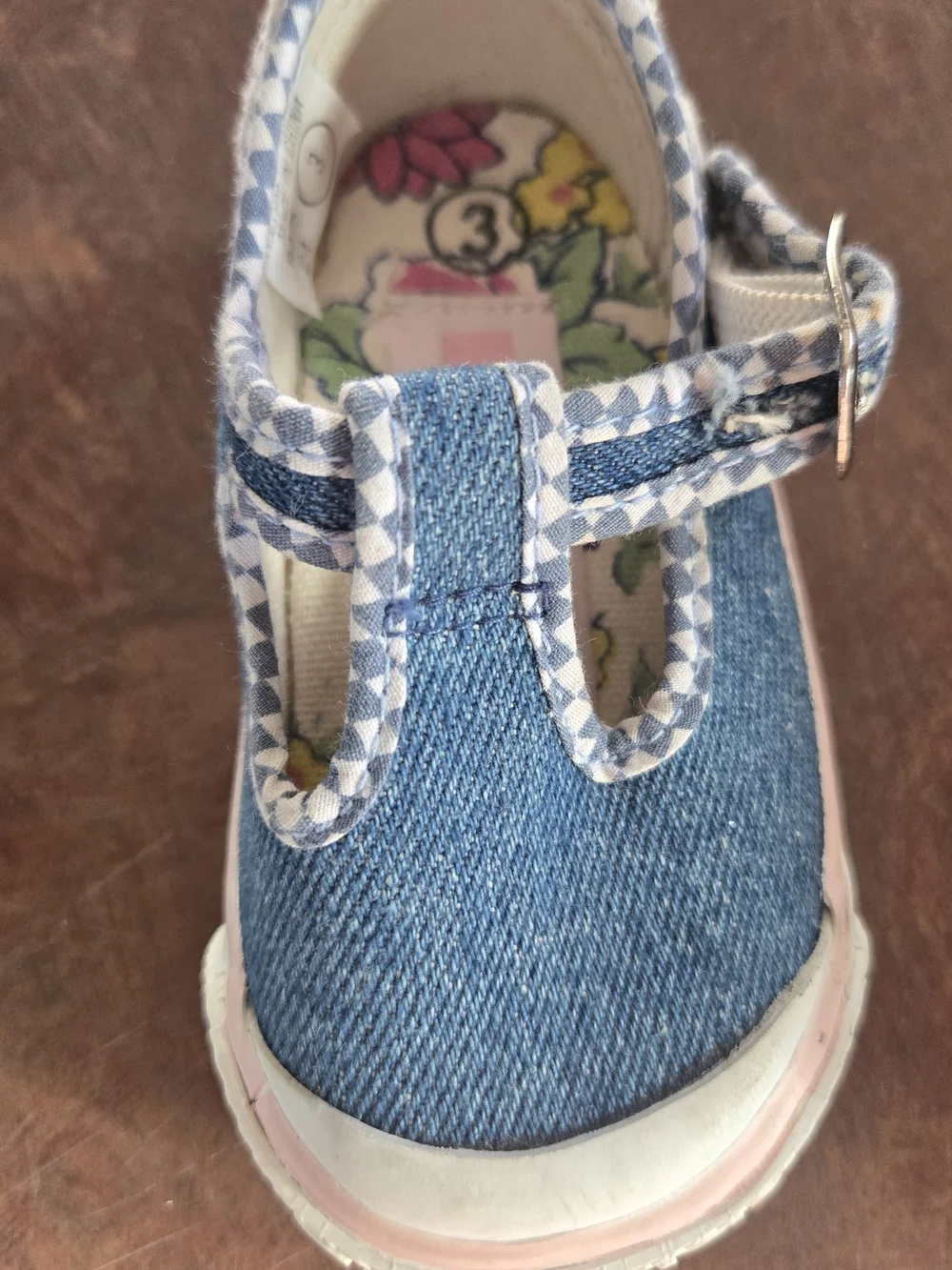 Crayola Vintage Denim Gingham T-Strap Mary Jane Toddler Shoes - Size 3C EUC